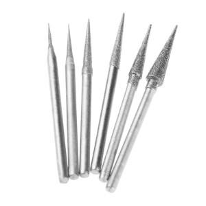 6Pcs 1-4mm 다이아몬드 그라인딩 헤드 바늘 비트 Burrs 금속 돌 옥 조각 도구 2.35mm 생크