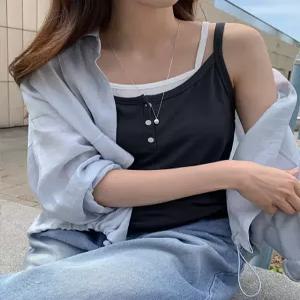 쉐리드 쫀쫀 버튼 골지 나시 87741 빅사이즈 여성의류