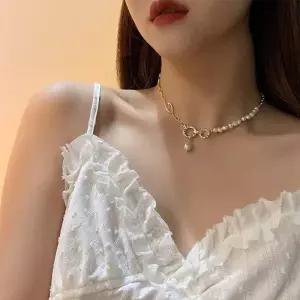 TBZ 담수진주 심플 언발 목걸이 길이조절 연장고리 진주