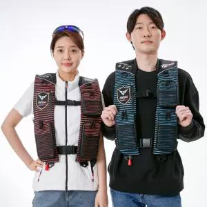 XL(대) 스트라이프 3포켓 자동팽창식 구명조끼 KC 국내생산 수분감지 낚시