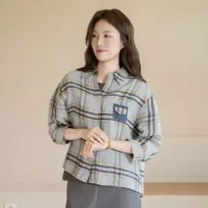 엄마옷 마담4060 [내추럴포엠]빈티지린넨체크셔츠 -QBL2604075-