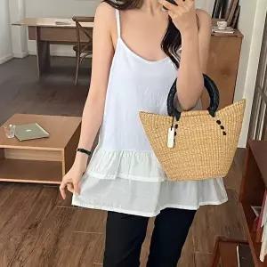 [옷자락]여자 여름 레이어드티 캉캉 프릴 빅사이즈 면 끈 나시