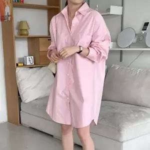 [옷자락][클리어런스]루즈핏 면남방 분홍색 봄셔츠 긴팔 원피스_5