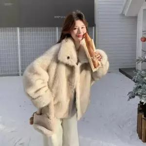 여성용 인조 양면 모피라이크 야상 자켓 가죽 퍼 일체형 원픽1