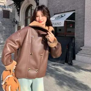 여성 퍼 양면 일체형 재킷 라이크 가죽 코트 숄 원픽1