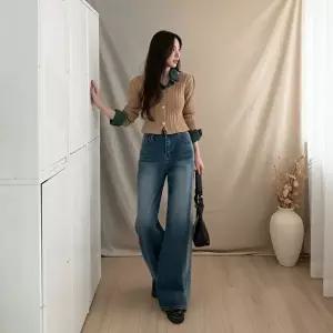 [옷자락]여성 와이드 부츠컷 데님팬츠 바지 루즈핏 오버핏