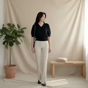 [옷자락]여성 허리밴드 부츠컷 트임 팬츠 바지 나팔바지