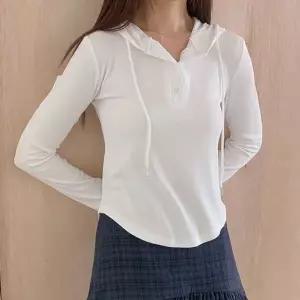 [옷자락]여자 버튼 긴팔후드티 잔골지 굴림 데일리룩 티셔츠