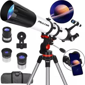 MEEZA 망원경 고출력 가용 천 초보자를 위한 90mm 구경 굴절 AZ 마운트 삼각대 및 휴대폰 어댑터 휴대용