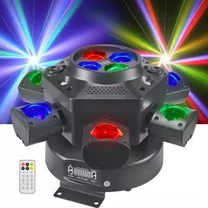무빙 헤드 DJ 라이트 루알린 150W LED 스테이지 4 in 1 RGBW 6 암 빔 비 레드 그린 스타리 및 화이트 앰버