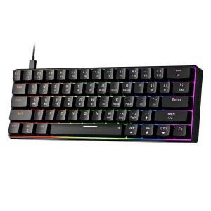 뉴맨 GM611 기계식 키보드 레인보우 LED 백라이트 게이밍 유선 컴팩트 미니 61 키 휴대용 60 블랙 키캡 포함 윈도우 노트북 PC 선형 빨간색 스위치용