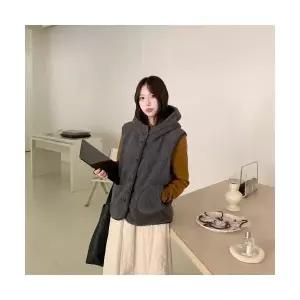 와칸다 여성 여친 베스트 패딩 후드 램스울 조끼 도톰 기모 퍼 KKE1