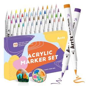 Artx 48 컬러 아크릴 마커 암벽화용 여분의 브러시 팁 페인트 펜 미술 용품 패브릭 아트 방수 DIY 공예품 만들기 48E