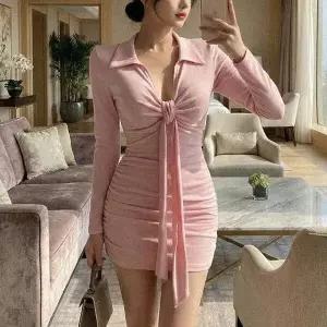 [다잇템] 여자 포인트 짧은 쁘띠 카라넥 잔주름 리본 원피스24544929588872