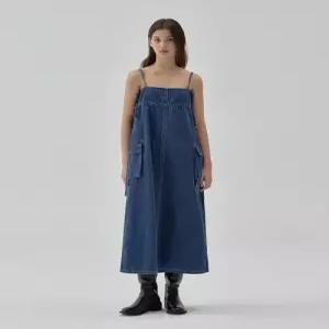 률앤와이 데님 슬리브리스 포켓 롱 원피스 인디고 S6 6SU01DR01