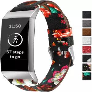 Ysang 본가죽 밴드 메탈 커넥터 리스트밴드 스마트워치 스트랩 Fitbit Charge 3 피트 액티비티 트래커