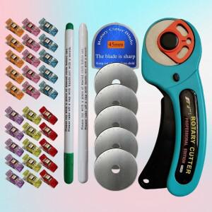 퀼트 패브릭 가죽 편리한 공예에 대 한 45mm 로타리 커터 세트 DIY 바느질워터 지우기 펜 예비 블레이드 클