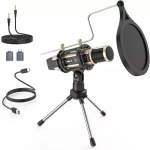 ZealSound 스튜디오 마이크 콘덴서 방송 스탠드 내장 사운드 카드 에코 노래방 노래하기 컴퓨터 PC