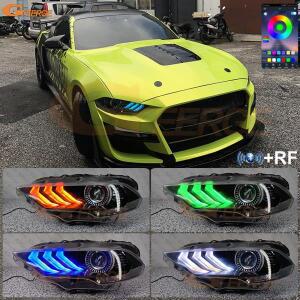 포드 머스탱 2018 2020 OEM DRL 보드 블루투스 앱 멀티 컬러 울트라 브라이트 RGB LED 엔젤 아이 키트 헤일