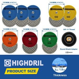 HIGHDRIL 8pcs Dia100mm 다이아몬드 건식 연마 패드 5/8 