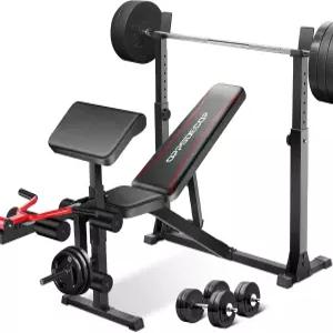 스쿼트 랙 설교자 컬 웨이트 벤치와 다리 확장 프레스 세트 홈 헬스장 전신 운동을 위한 OPSDECOR 900LBS