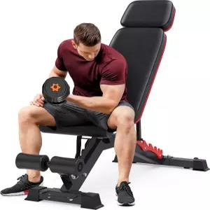 TYRSEN 1200LBS 조절 가능한 웨이트 벤치 프레스 홈 헬스장용 고강도 운동 엑스트라 헤드레스트 전신 극한