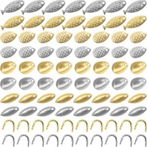 Wol 700Pcs 8가지 스타일 낚시 스피너 블레이드 모듬 세트 U자형 황동 링크 실버 및 골드 딥 컵