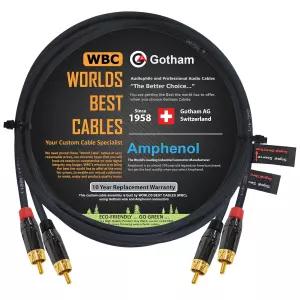 3피트 RCA 케이블 쌍 - 고담 GAC-4/1 블랙 스타-쿼드 오디오 인터커넥트 암페놀 ACPL 크롬 본체 골드 도금