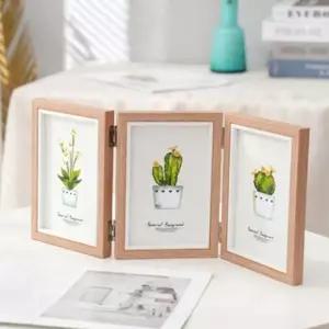 탁상용 3단 접이식 액자 스탠드 접이식 사진 액자 원목 우드