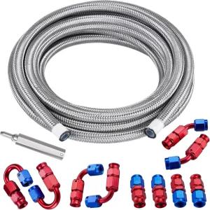 이블 에너지 20피트 실버 PTFE 나일론 땋은 스테인리스 스틸 연료 호스 라인 키트 3AN E85 ID 0.13인치 x