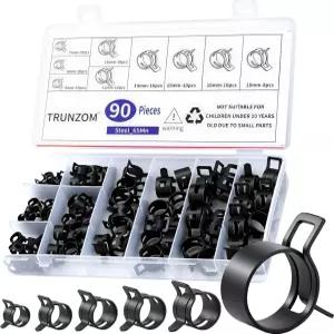 90Pcs 6-25mm 스프링 호스 클램프 키트 블랙 스몰 자동차 연료 라인용 인장 강철 실리콘 진공 저압 에어