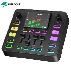 Pupgsis 게이밍 오디오 믹서 인터페이스(프로 프리앰프 RGB 블루투스 48V 팬텀 파워 포함) 라이브 스트리밍