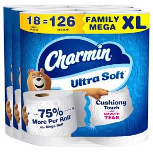 차민 울트라 소프트 쿠시 터치 화장지 18 패밀리 메가 XL 126 레귤러 롤 2겹 화이트