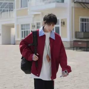 남성용 빈티지 투피스 페이크 코트 체크 재킷 봄가을 칼라 OP3