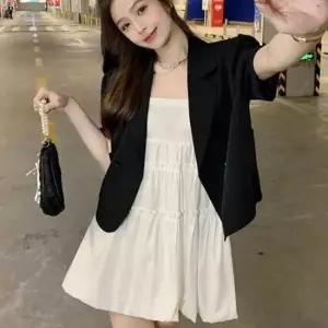 퍼프 포인트 원버튼 여름 반팔 자켓 데일리 여자 점퍼