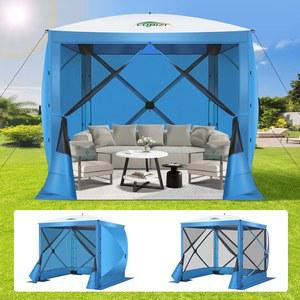 코비지 팝업 가제보 캐노피 하우스 모기장이 룸 바닥 파란색 휴대용 즉시 가방과 8FTX8FT 캠핑용 스크린 텐트 허브 측벽 말뚝이