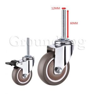 4피스 회전식 고무 캐스터 내구성이 뛰어난 산업용 가구 선반 카트용 M12x60mm 나사형 스템 잠금