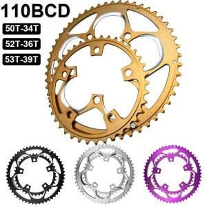 로드 바이크 더블 체인링 110BCD 34T/50T 36T/52T 39T/53T 자전거 체인휠 5볼트 크랭크 크라운 9/10/11단