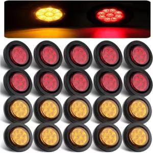 콘랄리 2인치 원형 LED 마커 조명 9개 리플렉터 포함 앰버 10개 빨간색 트레일러 트럭 RV 사이드