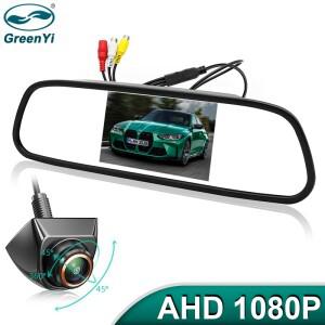 GreenYi 자동차 백미러 모니터 1080P AHD 170 ° 어안 골든 렌즈 포함 백업 카메라 회전 가능 5 인치