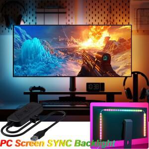 스마트 게이밍 앰비언트 조명 컴퓨터 모니터 화면 싱크 라이트 스트립 PC RGBIC 램프 테이프 음악 색상 선