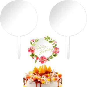 2PCS 4인치 커스텀 케이크 토퍼 블랭크 클리어 아크릴 라운드 네임 재사용 가능한 DIY 생일 개인 맞춤형