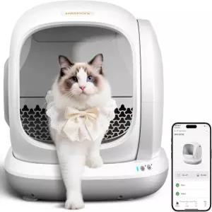 Meowant 셀프 클리닝 쓰레기통 앱 제어 기능이 있는 자동 75L 초대형 오픈 로우 엔트리 스마트 고양이 다중