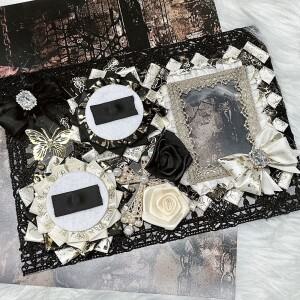 고딕 리본 레이스 럭셔리 이타백 인서트 보드 장식 DIY 다크 블루 배지 오거나이저 완제품
