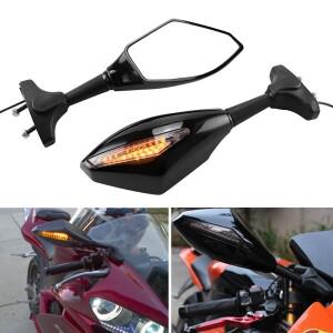 블랙 바이크 오토바이 백미러 통합 회전 신호 사이드 미러 혼다 CBR1000RR 스즈키 GSXR600 용 앰버 라이트