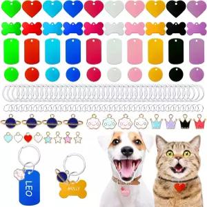 140pcs 반려동물 ID 태그 세트 컬러풀 빈 개 양면 알루미늄 고양이 스테인리스 스틸 열쇠고리 및