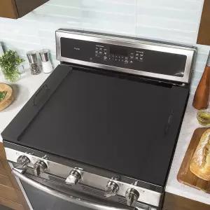 YUHFERA 스토브탑용 나무 커버 보드 - 29.5 L x 21.25 W 전기 쿡탑 손잡이가 있는 세라믹 블랙