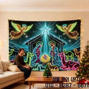 성탄절 태피스트리 6x7.5피트 UV 반응형 크리스마스 휴일 장식 어둠 속에서 빛나는 축제 배경 (대학생 및