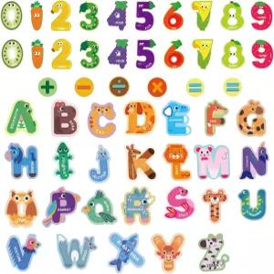 52PCS 자기 문자 및 숫자 용 대형 냉장고 자석 1-3 귀여운 동물 ABC 카드보드 알파벳 3 4 5 세 교육용 학습