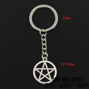 패션 30mm 열쇠 고리 금속 키 체인 보석 골동품 실버 색상 별 오각형 24x24mm 펜던트